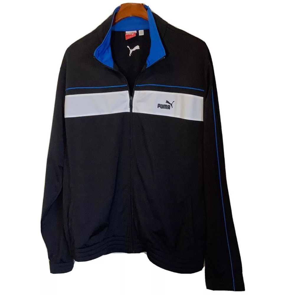 Puma Athletic Track Jacket Men's XXL Color Block Black Blue Warm Up Workout - Picture 2 of 6